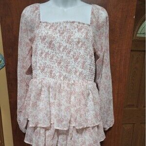 JUNIORS Paisley Floral Square Neck Ruffle Dress Large